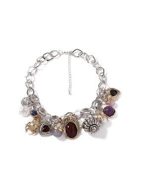 Vintage Silver Charm Statement Necklace Boho Gothic Luxe